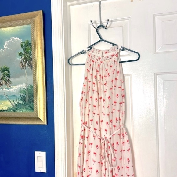 Women’s Be By Chetta B Flamingo Polyester White & Pink Maxi Dress Size 6 - Picture 2 of 12